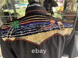 Vintage Scully Embroidered Short Sleeve Shirt Beach Tequila Sunrise Large