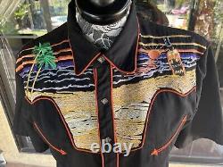 Vintage Scully Embroidered Short Sleeve Shirt Beach Tequila Sunrise Large