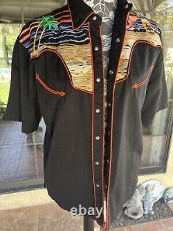 Vintage Scully Embroidered Short Sleeve Shirt Beach Tequila Sunrise Large