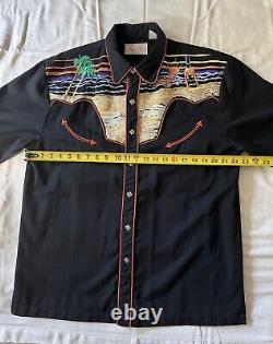 Vintage Scully Embroidered Short Sleeve Shirt Beach Tequila Sunrise Large