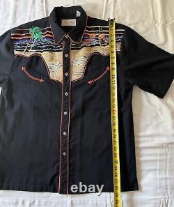 Vintage Scully Embroidered Short Sleeve Shirt Beach Tequila Sunrise Large