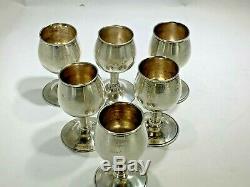 Vintage Sterling Silver Set of Six Tequila/Cordial Goblets Shot Glasses
