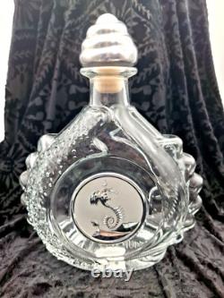 Vintage TEQUILA LEY. 925 EMPTY Art Crystal Bottle Pewter Dragon Metal Stopper