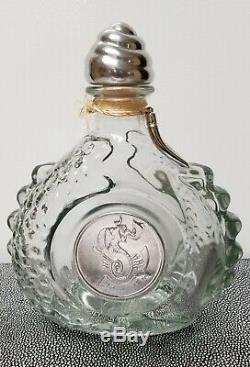 Vintage TEQUILA LEY. 925 Empty Bottle Dragon Design Silver Colored Metal Stopper