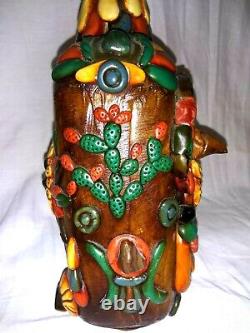 Vintage Teotihuacan Obsidian Stone Tequila Bottle Mexican Aztec Handmade Art