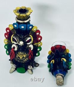 Vintage Teotihuacan Tequila Bottle Shot Glass Sculpted Art Aztec Mayan Tiki Mug