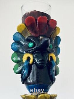 Vintage Teotihuacan Tequila Bottle Shot Glass Sculpted Art Aztec Mayan Tiki Mug