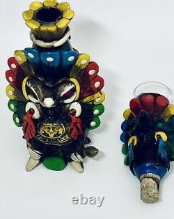 Vintage Teotihuacan Tequila Bottle Shot Glass Sculpted Art Aztec Mayan Tiki Mug