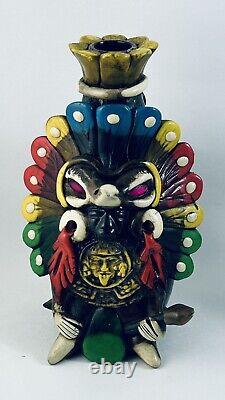 Vintage Teotihuacan Tequila Bottle Shot Glass Sculpted Art Aztec Mayan Tiki Mug