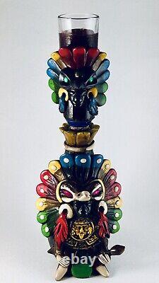 Vintage Teotihuacan Tequila Bottle Shot Glass Sculpted Art Aztec Mayan Tiki Mug