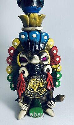Vintage Teotihuacan Tequila Bottle Shot Glass Sculpted Art Aztec Mayan Tiki Mug