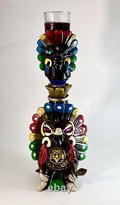 Vintage Teotihuacan Tequila Bottle Shot Glass Sculpted Art Aztec Mayan Tiki Mug