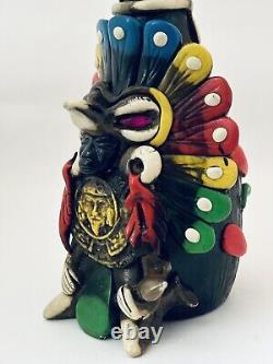 Vintage Teotihuacan Tequila Bottle Shot Glass Sculpted Art Aztec Mayan Tiki Mug
