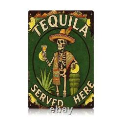 Vintage Tequila Metal Tin Sign Skeleton Bar Decor Mexican Pub Wall Art Gift