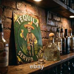 Vintage Tequila Metal Tin Sign Skeleton Bar Decor Mexican Pub Wall Art Gift