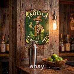 Vintage Tequila Metal Tin Sign Skeleton Bar Decor Mexican Pub Wall Art Gift