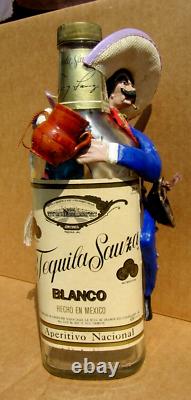 Vintage Tequila Sauza Bottle With a Vaquero / Mexican Cowboy & Pottery Attached