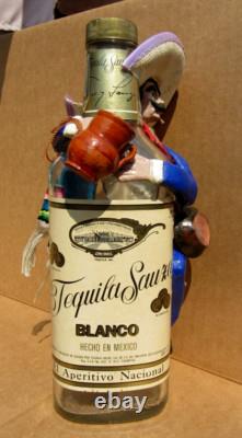 Vintage Tequila Sauza Bottle With a Vaquero / Mexican Cowboy & Pottery Attached
