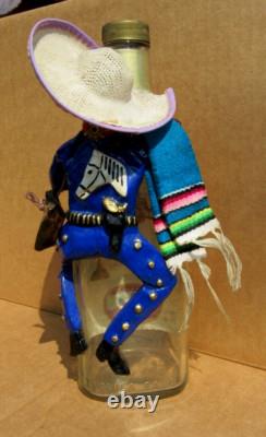 Vintage Tequila Sauza Bottle With a Vaquero / Mexican Cowboy & Pottery Attached