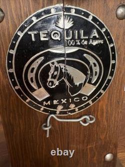 Vintage Wood Mexican Barware Tequila Shot Glass Set Box Western Horse Bar Decor