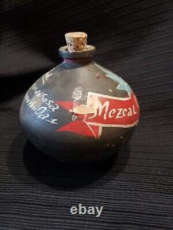 Vtg / Antique Elcamaron Oaxaca Black Pottery Negro Mezcal Cocija Tequila Jug