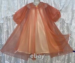 Vtg L XL Tequila Sunrise Rich Peach Lemon Sheer Chiffon Peignoir Robe Nightgown