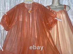 Vtg L XL Tequila Sunrise Rich Peach Lemon Sheer Chiffon Peignoir Robe Nightgown