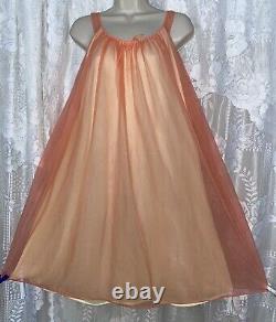 Vtg L XL Tequila Sunrise Rich Peach Lemon Sheer Chiffon Peignoir Robe Nightgown