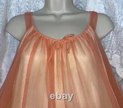 Vtg L XL Tequila Sunrise Rich Peach Lemon Sheer Chiffon Peignoir Robe Nightgown