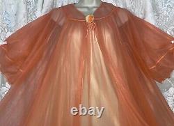 Vtg L XL Tequila Sunrise Rich Peach Lemon Sheer Chiffon Peignoir Robe Nightgown