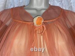 Vtg L XL Tequila Sunrise Rich Peach Lemon Sheer Chiffon Peignoir Robe Nightgown