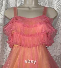 Vtg M TEQUILA SUNRISE Chiffon Peignoir Robe Nightgown + NIGHTIE Pleated Ruffles