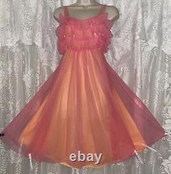 Vtg M TEQUILA SUNRISE Chiffon Peignoir Robe Nightgown + NIGHTIE Pleated Ruffles