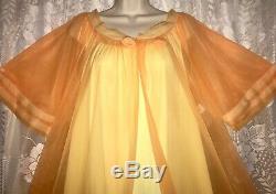 Vtg Tequila Sunrise CHIFFON Peignoir Robe Nightgown Negligee Gown Set XL ++