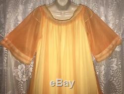 Vtg Tequila Sunrise CHIFFON Peignoir Robe Nightgown Negligee Gown Set XL ++