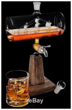 Whiskey Decanter Alcohol Vodka Tequila Wine Ship Inside Glass Dispenser 1150ml