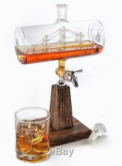 Whiskey Decanter Alcohol Vodka Tequila Wine Ship Inside Glass Dispenser 1150ml