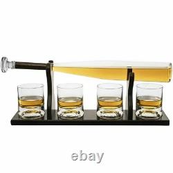 Whiskey Decanter And Glasses Set With Bracket Bourbon Scotch Rum Tequila Bottle