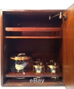 Wooden Bar Wall Cabinet SAUZA Tequila 1873 Ice Bucket 4 Glasses Antique Set