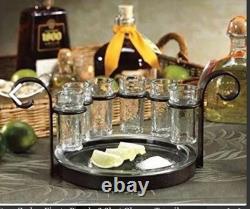 Zodax Tequila Shot Set In Bronze With Six Glass Tequila Shooters